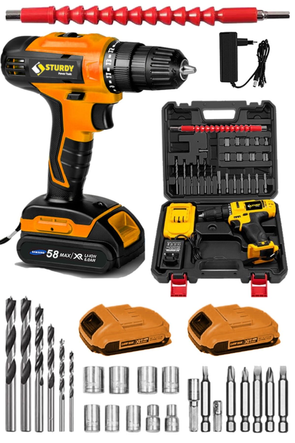 Sturdy Japon Professıonel Tools 58v8ah C Ut Seri Metal Şarjlı Çift Akülü Vidalama 27prç Uç Setli
