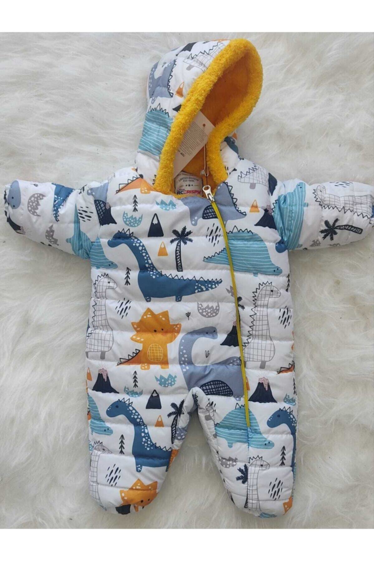 bybaby Sarı Dino Desen Bebek Kozmonot Astronot Tulum