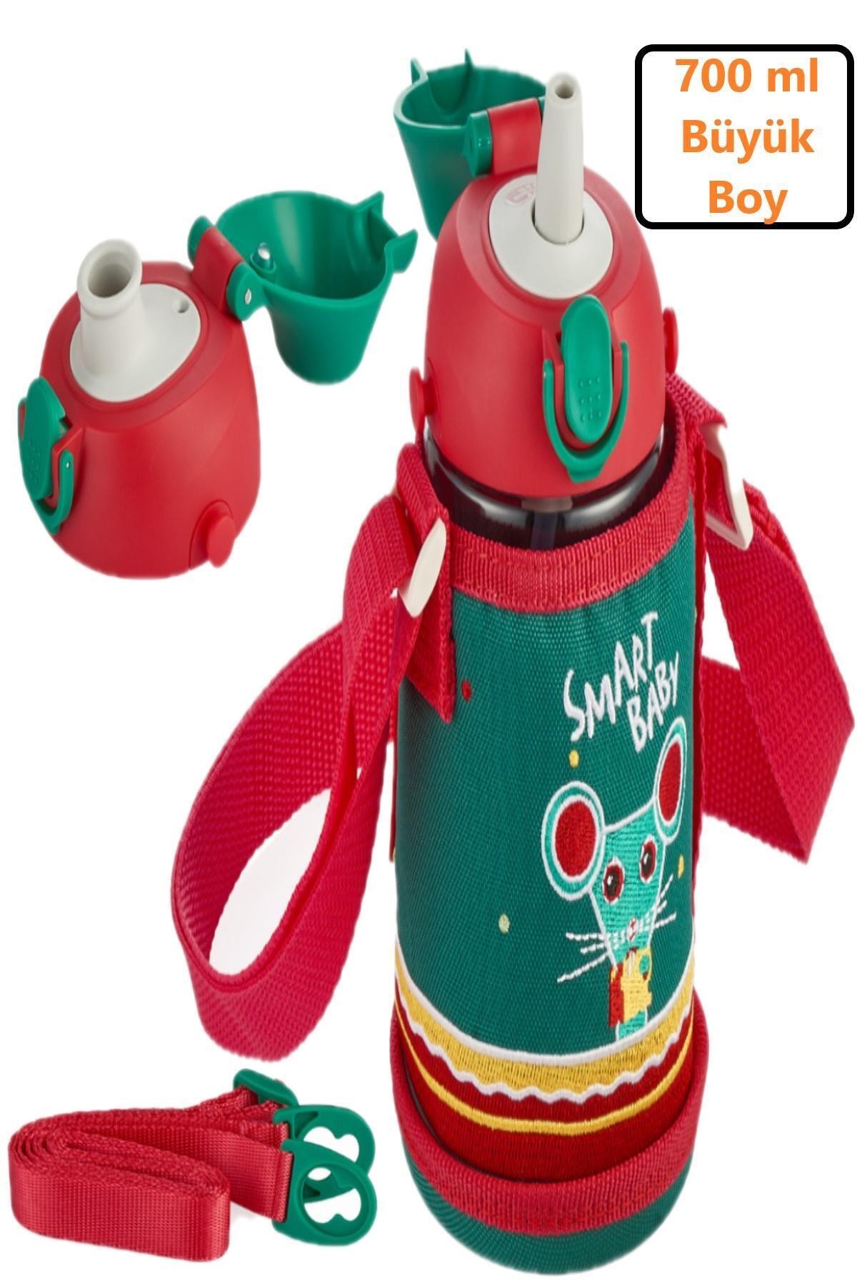 Uzspace 700 Ml -büyük Boy-kılıflı 2 Ayrı Kapaklı Pipetli/pipetsiz Tritan Su Matarası