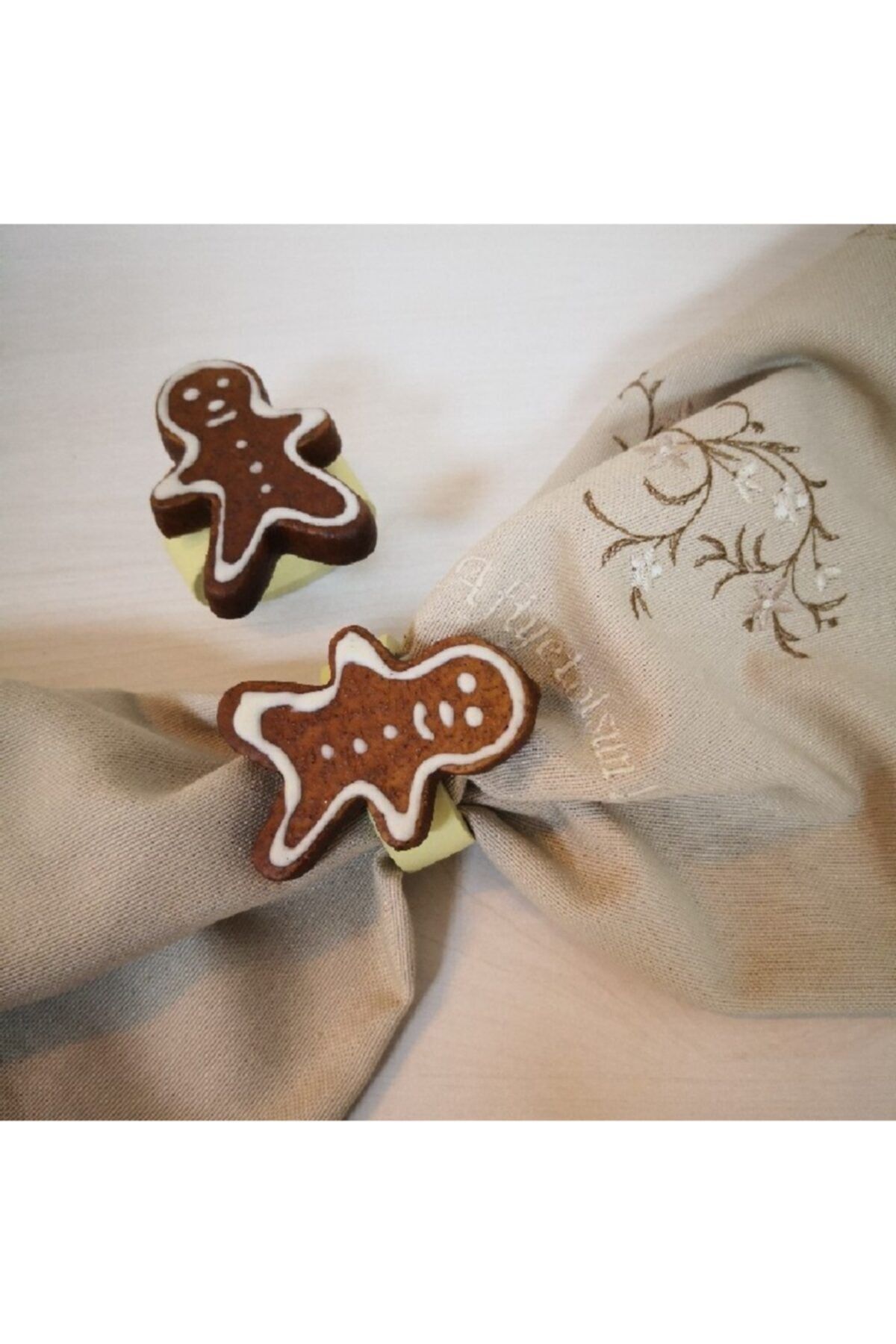 İHR Ithal Şık Tasarımlı 2 Li Peçete Halkaları, Cookie Man Brown