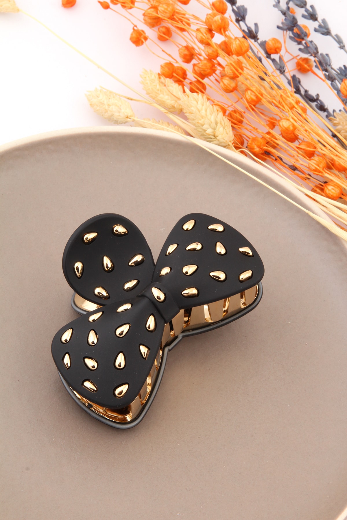 Pelin Aksesuar Fiyonk Şekilli Siyah Gold Lux Mandal Toka