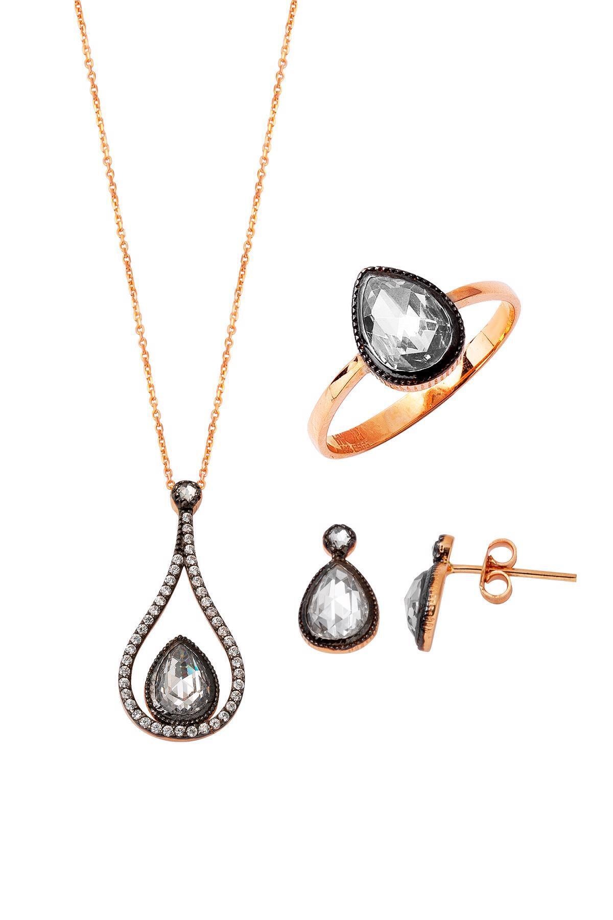 Bilezikci Şebnem Elmas Görünümlü 3'lü Altın Set