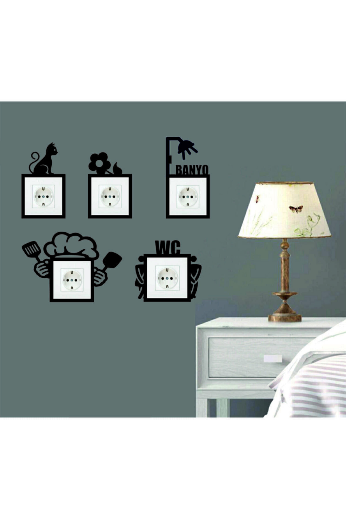 ESSE REKLAM Duvar Dekorasyon Dekoratif 5 Li Priz Çerçevesi Priz Süsü Seti