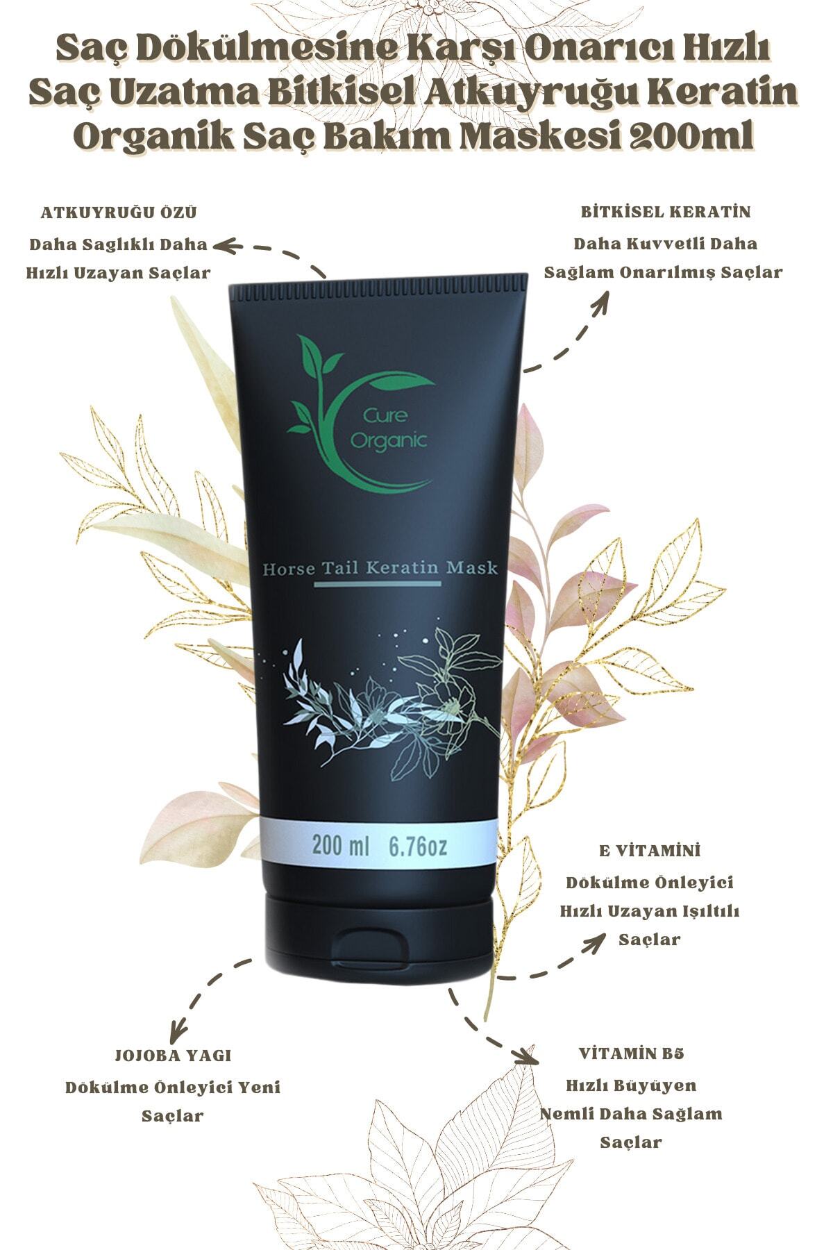 Cure Organic Atkuyruğu Hızlı Saç Uzatma Keratin Onarıcı Dökülme Karşıtı Saç Maskesi 200ml