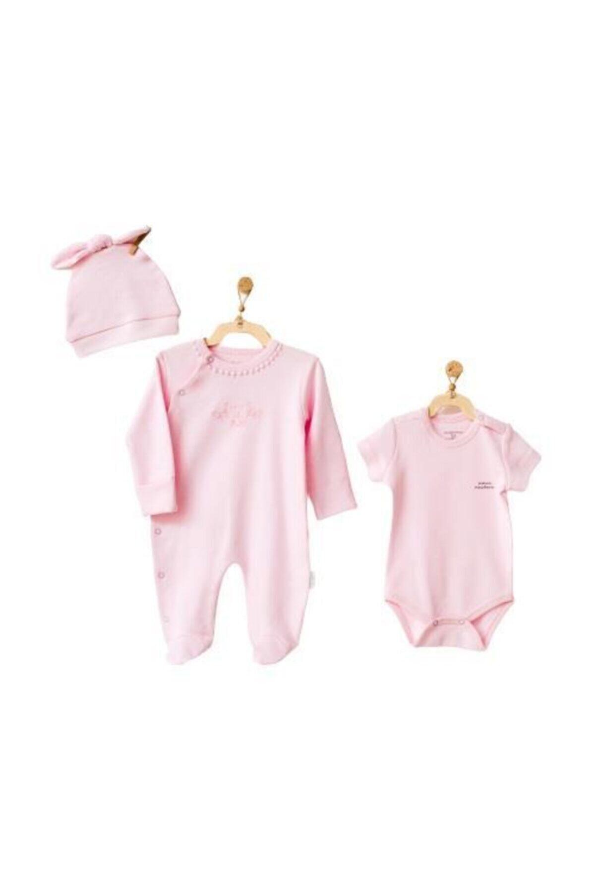 andywawa Ac21653r Natura Wawa Organik Girl 3lü Bebek Tulum Takım Pink