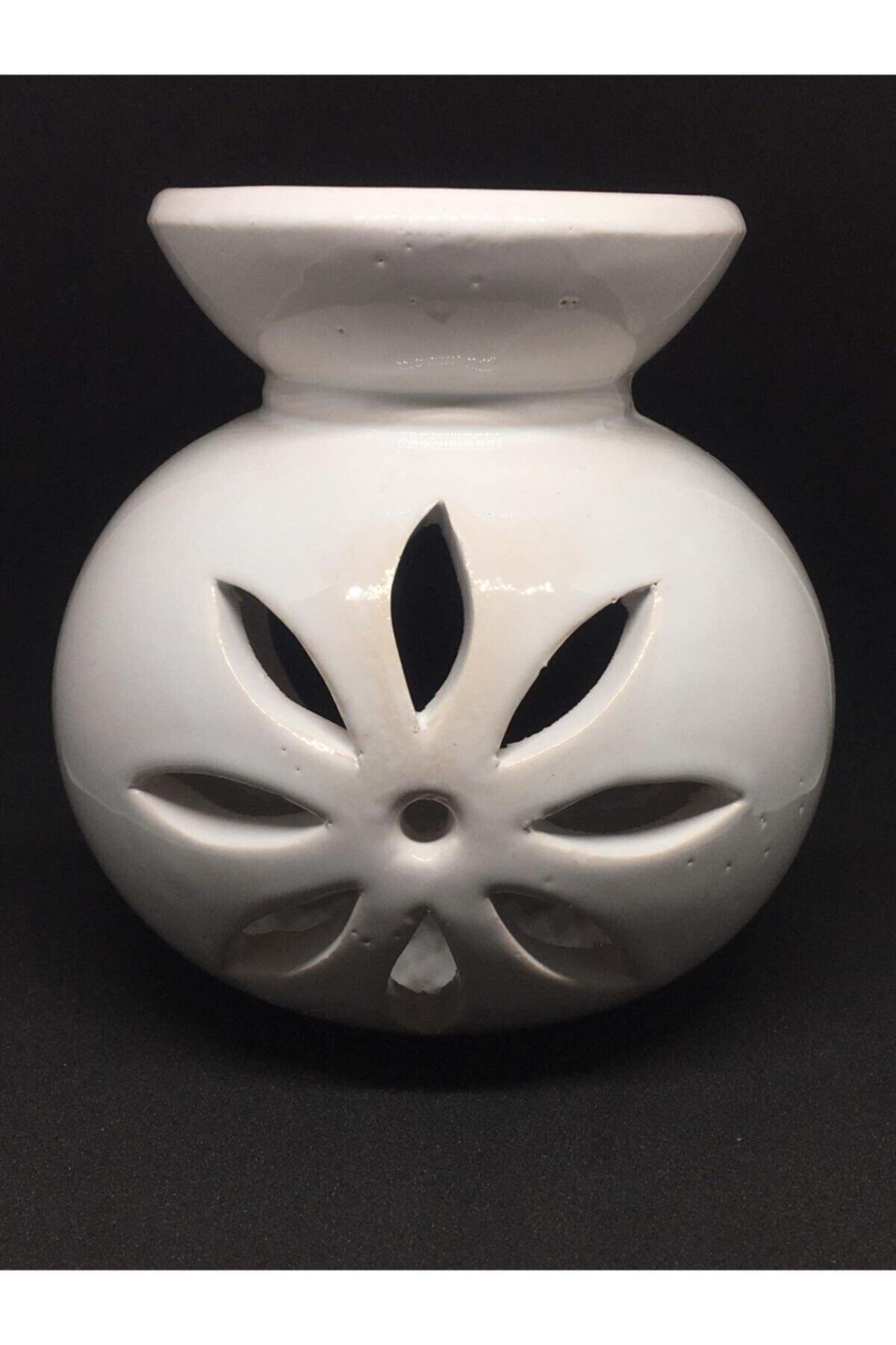 Özüpek Doğal Ürünler Mum Hediyeli Lotus Motifli Opak Beyaz Seramik Buhurdanlık