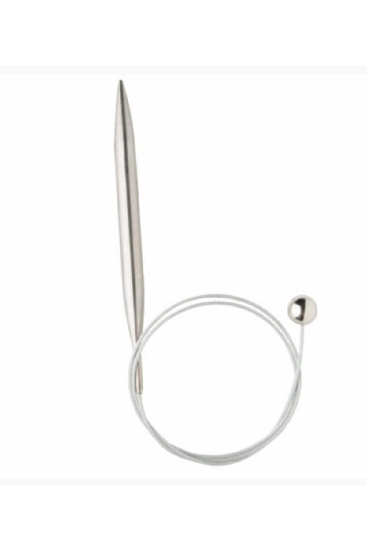 Kartopu Boncuklu Çelik Misinalı Örgü Şiş 60cm. No:3