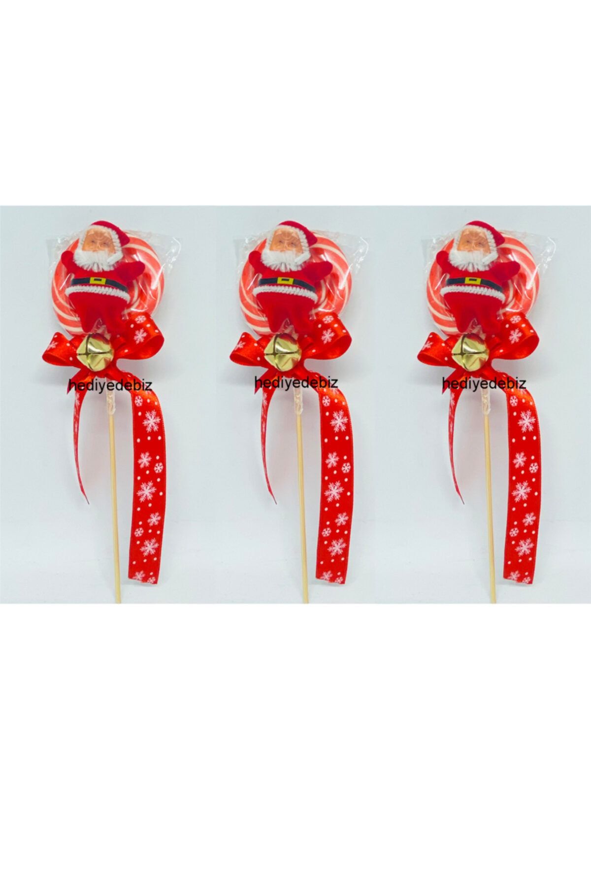 hediyedebiz Yılbaşı Noel Baba Çıngıraklı Lolipop Şeker 3 Adet