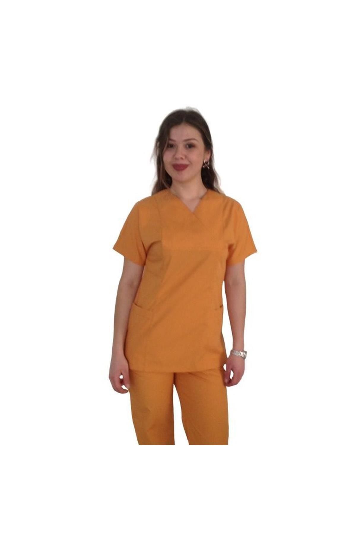 Emel Tekstil Dr Hemşire V Yaka Gold Yarasa Kol Forma Takım