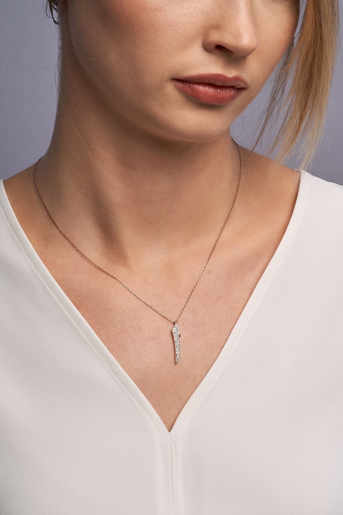 Jewel 14k Rose Altın Kaplama Elif Motifli Gümüş Kolye