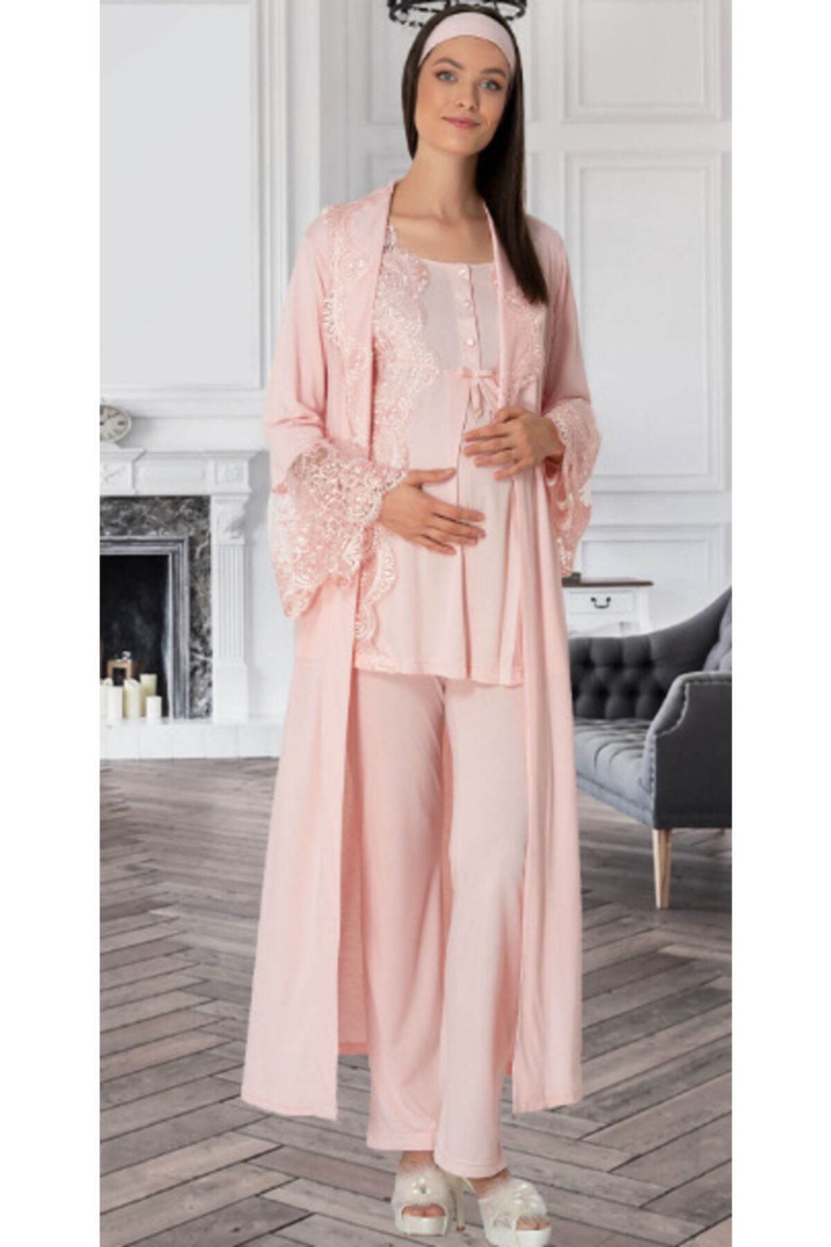 Mecit 5353 Pudra Sabahlıklı Lohusa Pijama Takımı