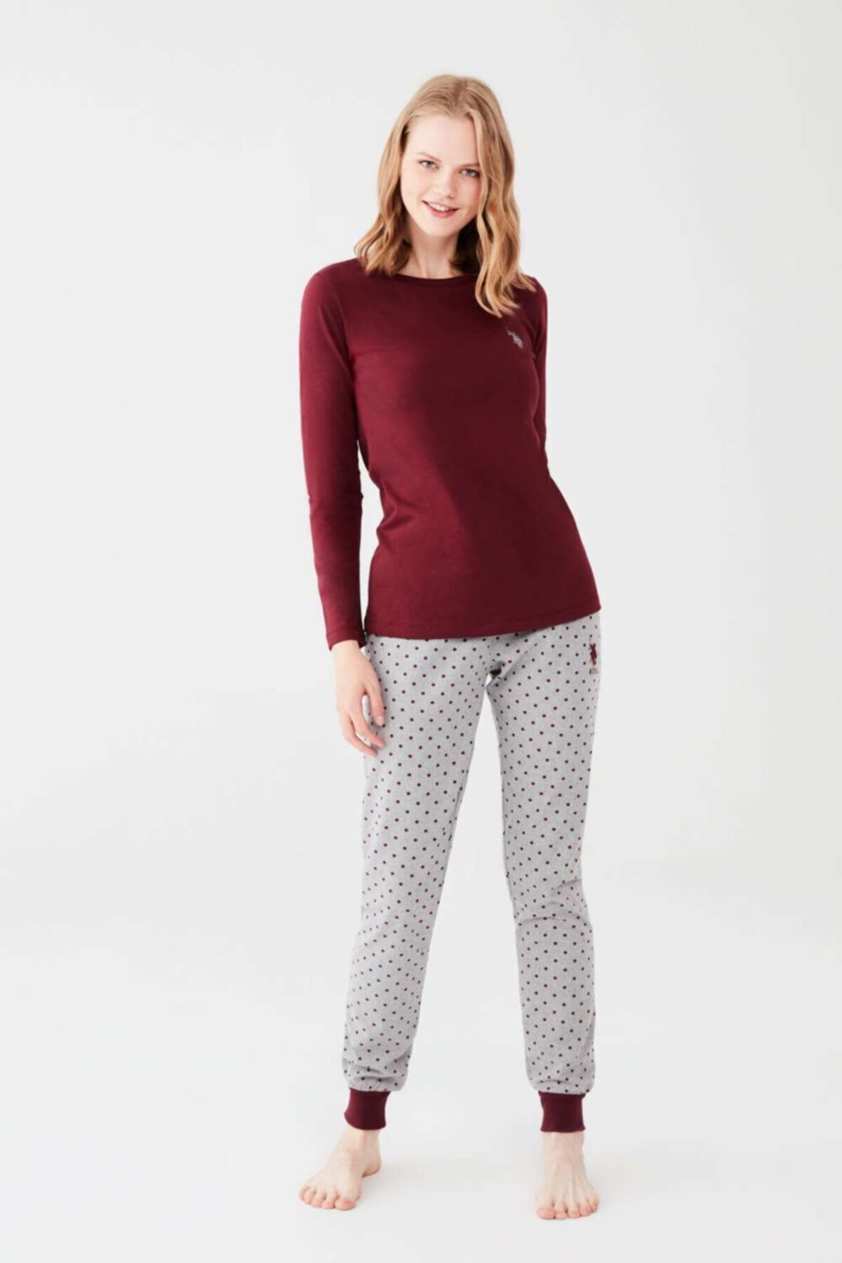 U.S. Polo Assn. Kadın Mürdüm Yuvarlak Yaka Pijama Takım