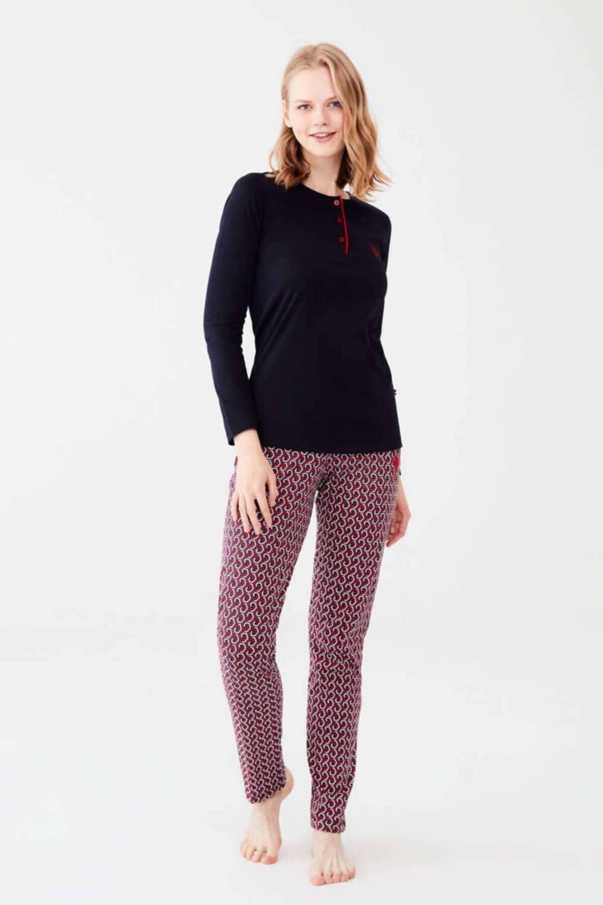 U.S. Polo Assn. Kadın Lacivert Patlı Pijama Takım