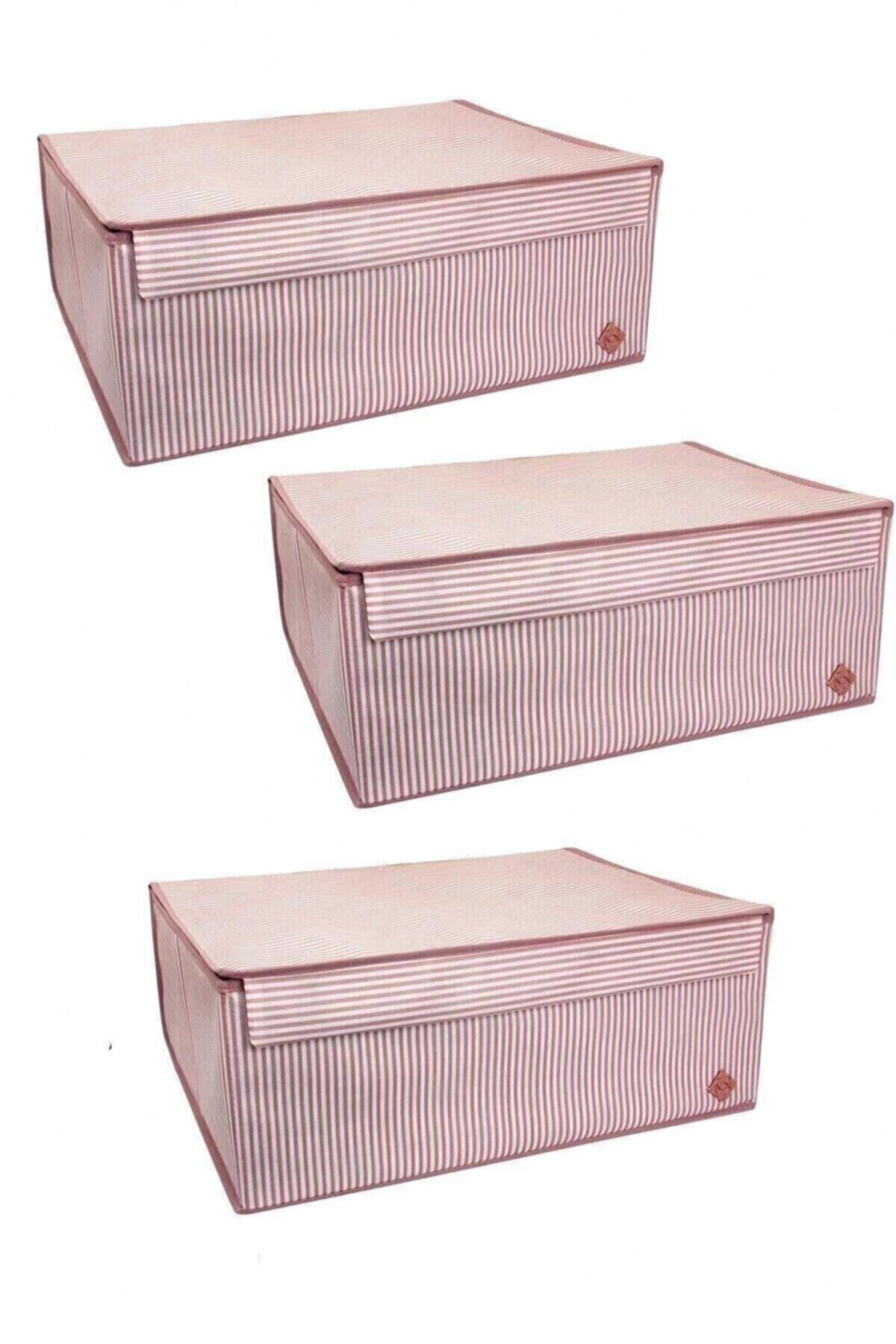 Lavida Home 3 Adet Baza Altı Çamaşır Saklama Kutu Hurç Organizer Nano Teknoloji Kumaş 50x40x19 Cm Pembe