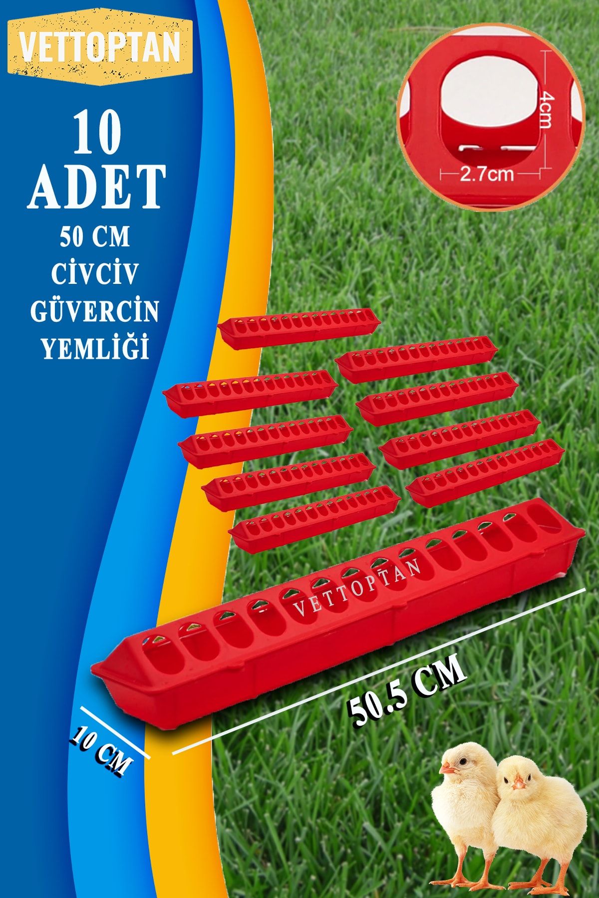 SHAVER Civciv Güvercin 10 Adet Yemlik Tavuk Yemliği 50 cm Plastik Tavuz Kuş Yumurtacı Yarka Broiler Horoz