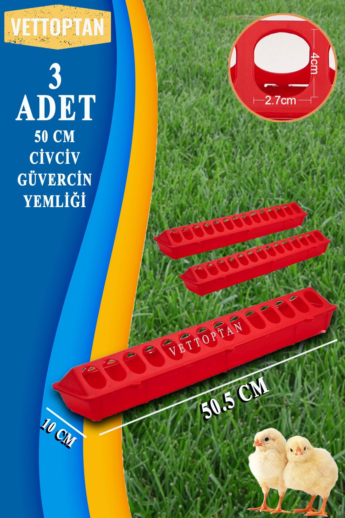SHAVER Güvercin 3 Adet Kumru Civciv Yemlik Keklik Tavuk Yemliği 50 Cm Kuş Muhahabet Kuşu Papağan Ördek Kuş