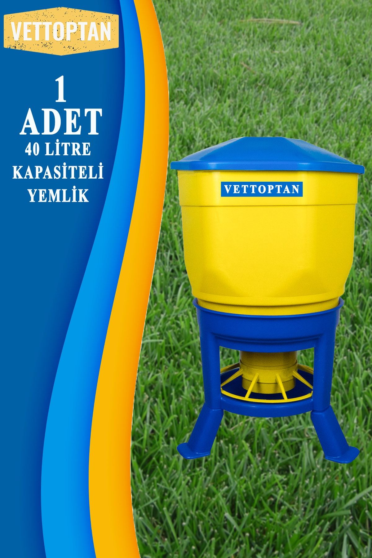 vettoptan 1 Adet Yemlik Tavuk Güvercin Yemliği 40 Litre Kapasiteli Üstten Dolum Civciv Hindi Akıllı Yumurta