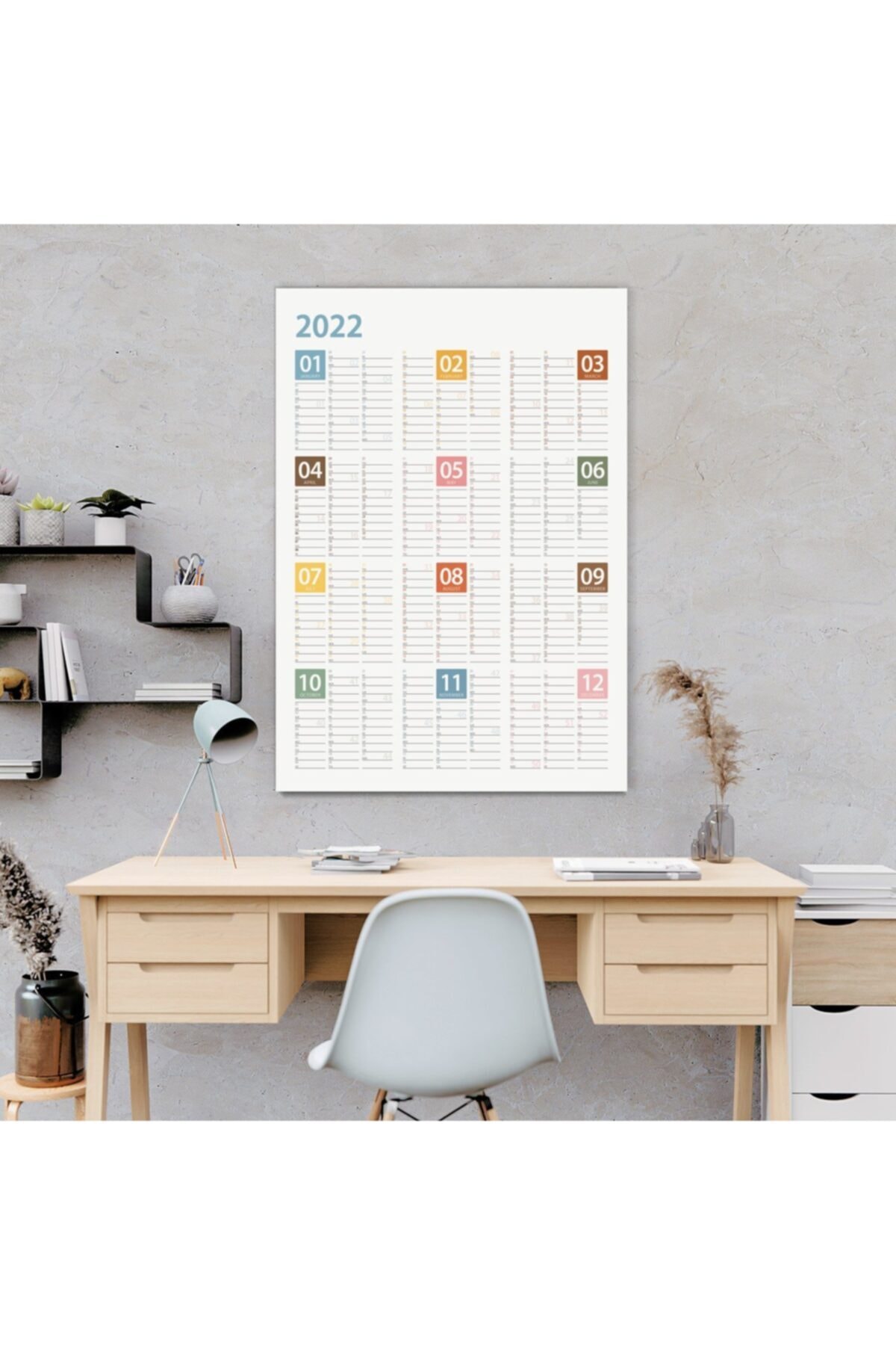 bi'aldım 2022 Yıllık Planlama Duvar Takvimi 50x70 Cm Sarı Kiremit Wall Planner