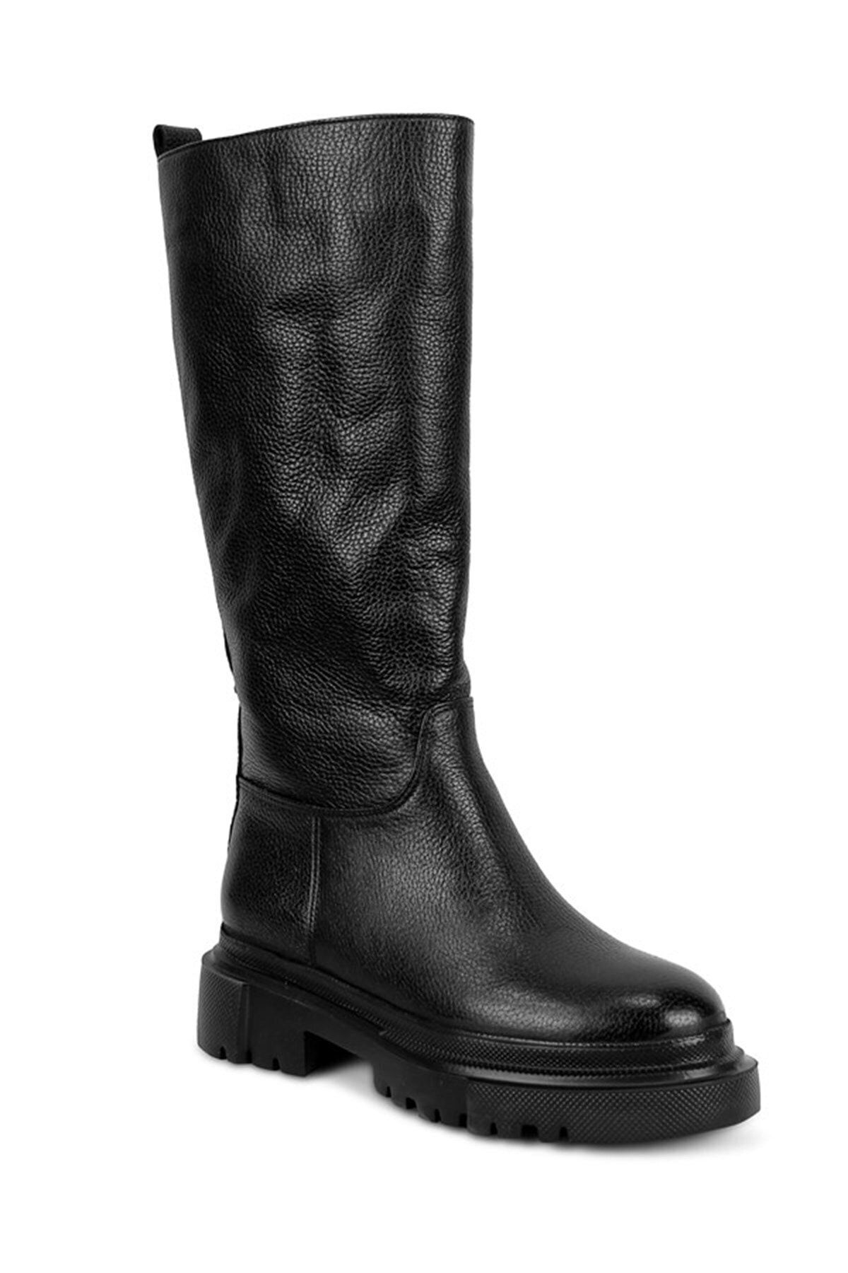 KARVENSHOES Kadın Hakiki Siyah Fltr Deri Çizme Krvn10018