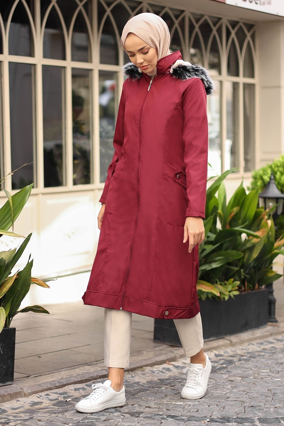 InStyle Düz Apolet Metal Cep Detaylı Mont - Bordo