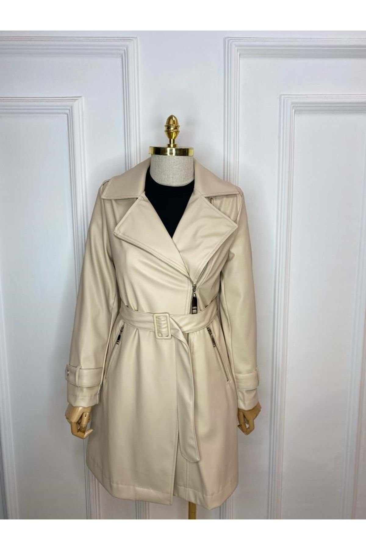 azra fashion Fermuarlı Deri 25675 - Taş - S