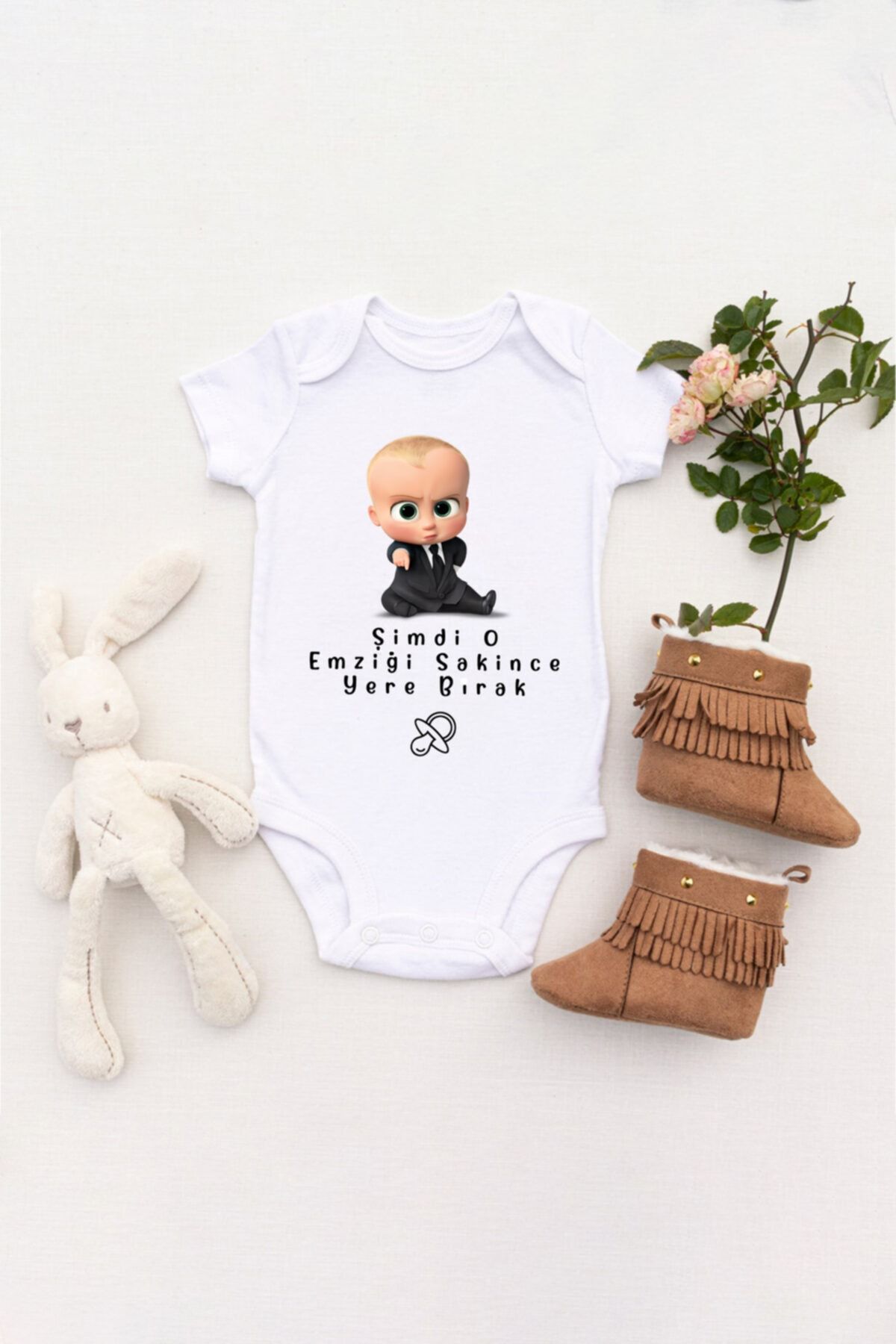 TILSIM STORE Erkek Patron Bebek Şimdi O Emziği Sakince Yere Bırak Baskılı Body Zıbın