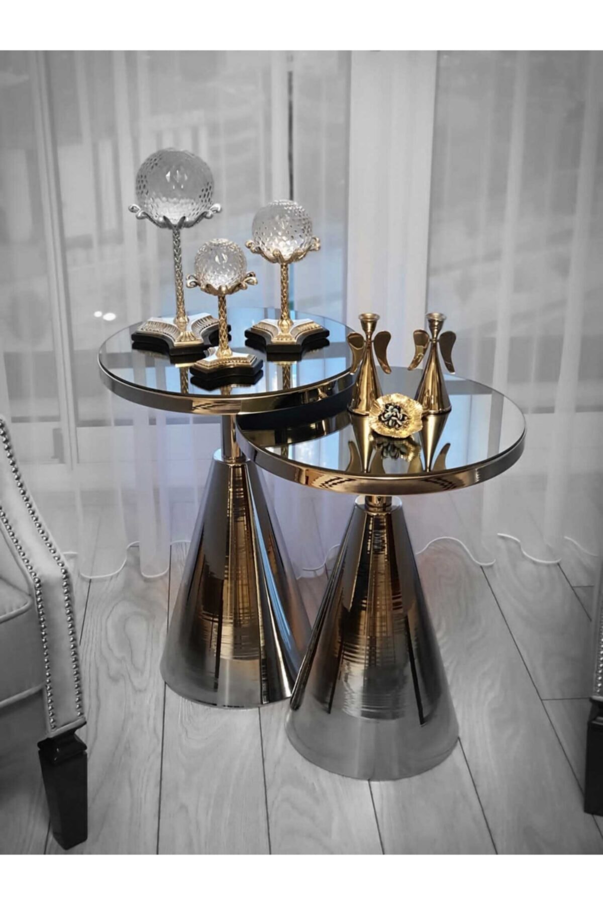 Decor By Özay Paris Yan Sehpa Ikili Takım Gümüş