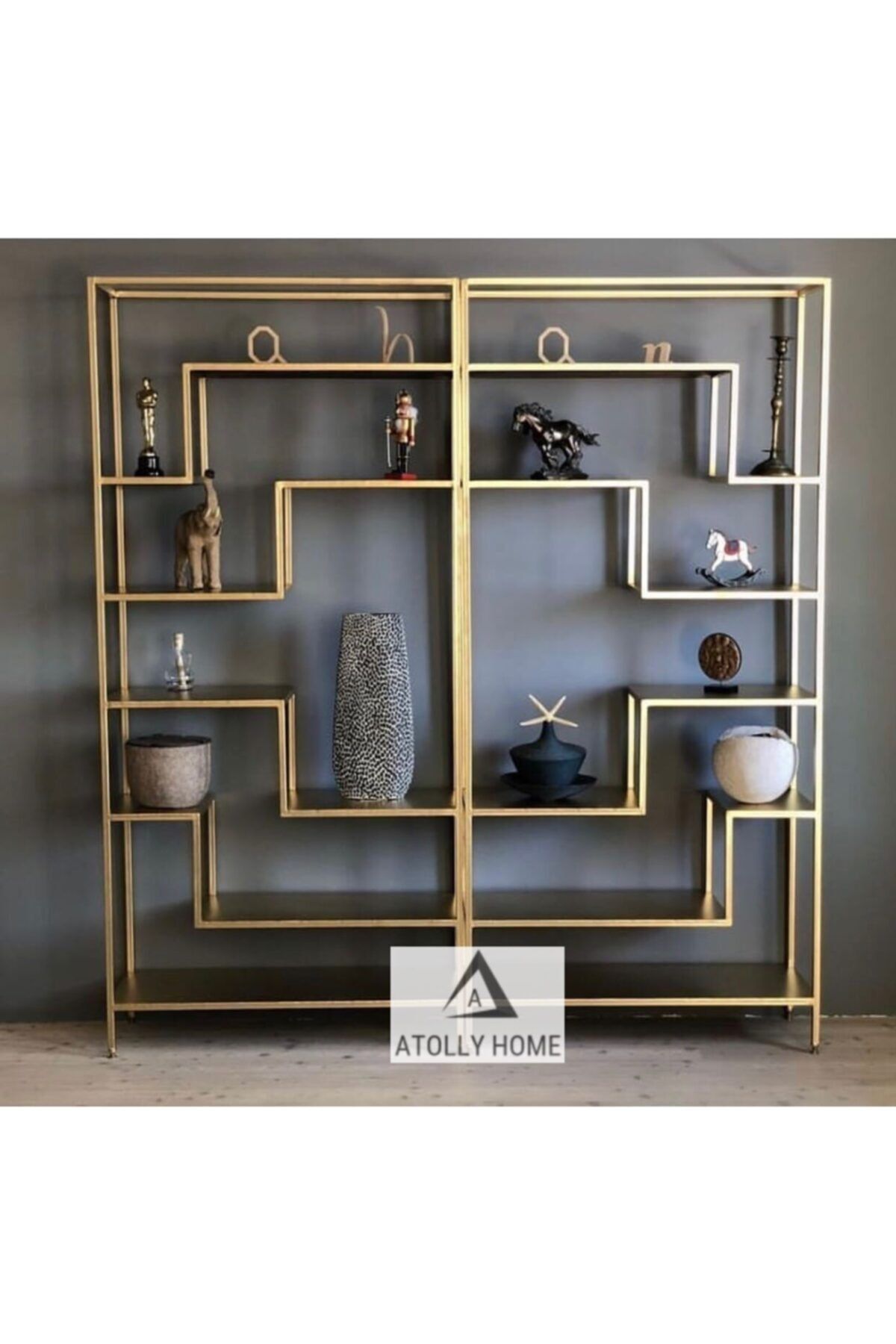 Atolly Home Metal Gold 2 Li Ayrılabilen Kitaplık