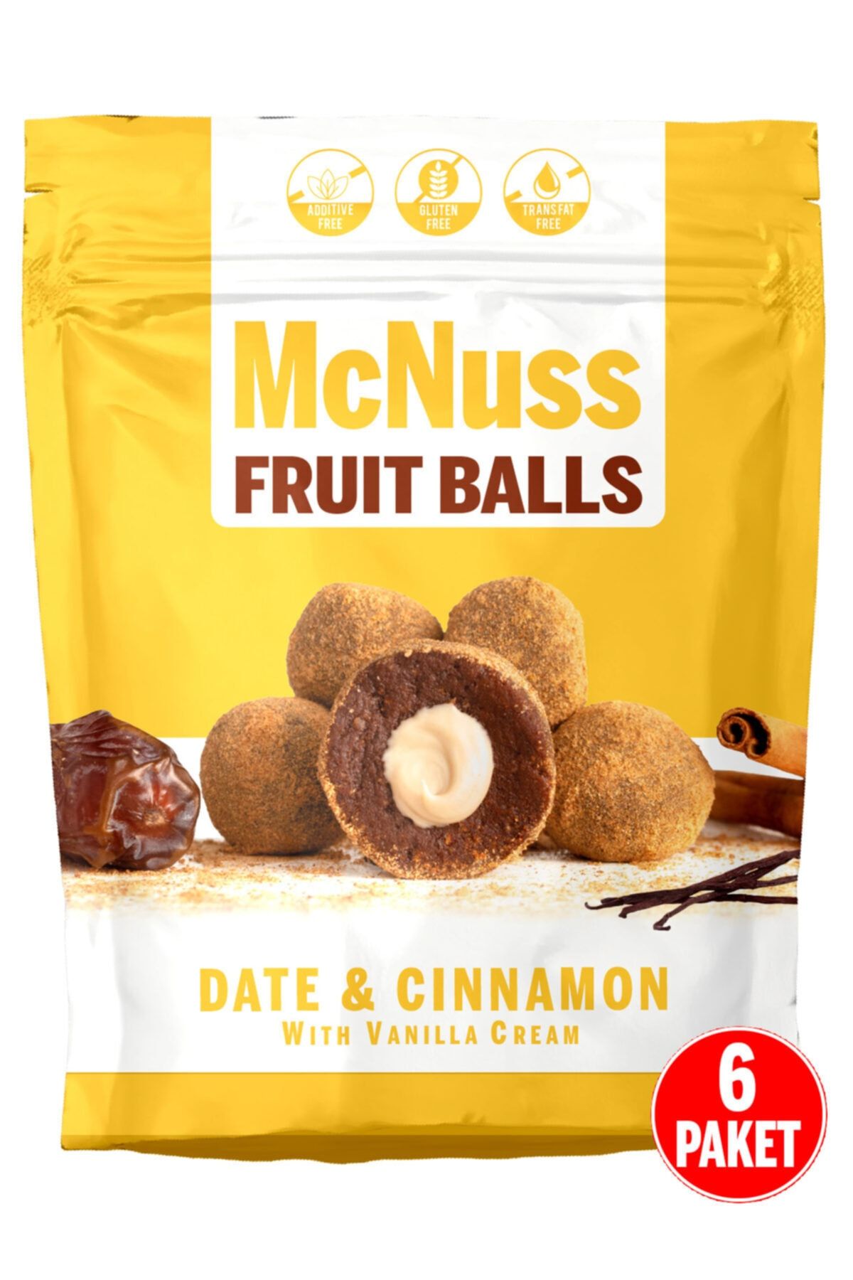 Mcnuss Tarçın Kaplı Vanilla Kreması Dolgulu Meyve Topu 80 Gr X 6 Paket