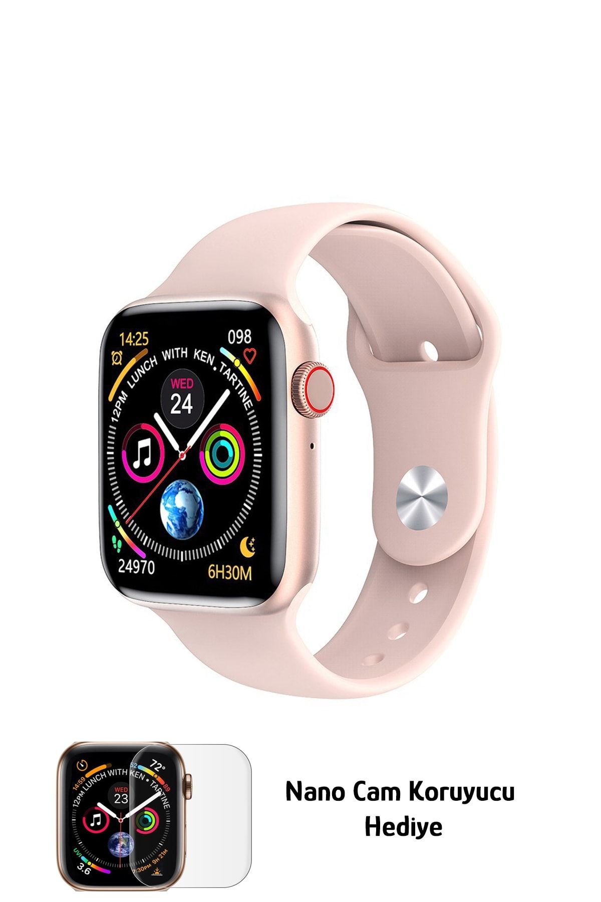 Black Dice Iphone Ve Android Uyumlu Watch 6 Plus Son Nesil Pembe Yan Düğme Ileri Geri Ve Yakınlaştırma Aktif