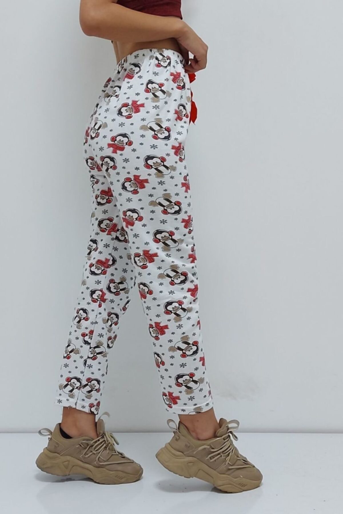 Bkmc Desenli Içi Pamuklu Pijama Altı Beyaz