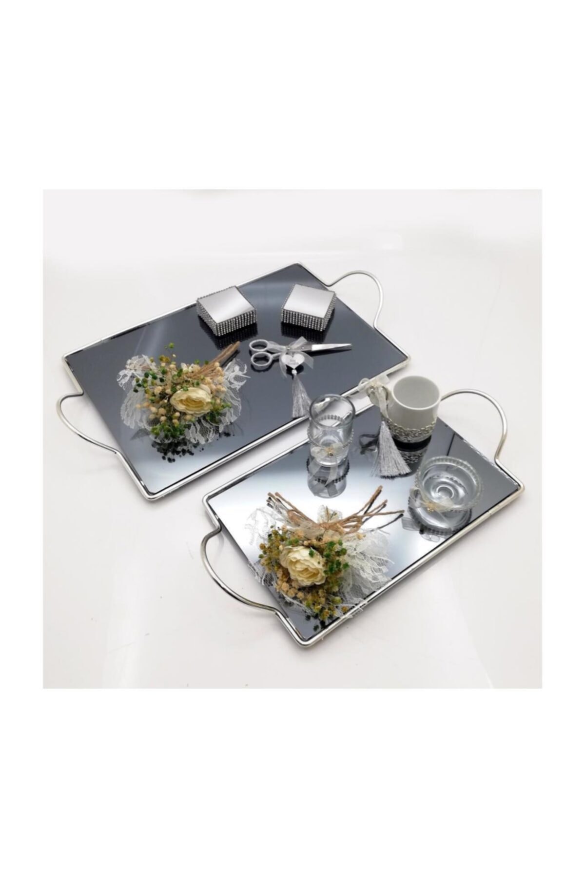 Lora Davet Söz Nişan Yüzük Ve Damat Fincanı Kahve Tepsisi Takım - Gümüş 54495