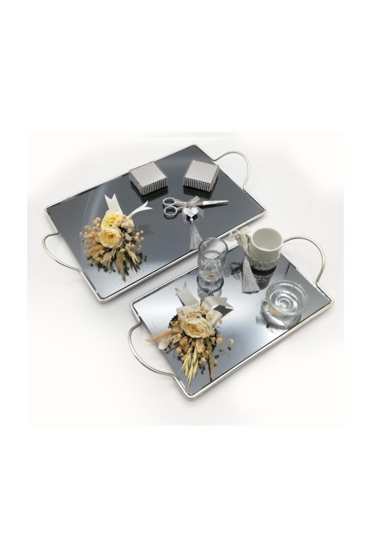 Lora Davet Söz Nişan Yüzük ve Damat Fincanı Kahve Tepsisi Takım Gümüş 54499