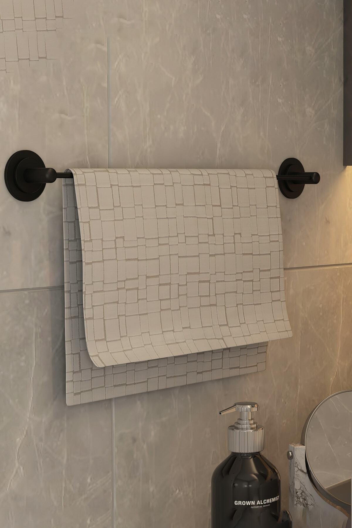 Milenay Yapışkanlı Siyah Ekonomik Uzun Havluluk, Banyo Havlu Askısı, Delmeye Son