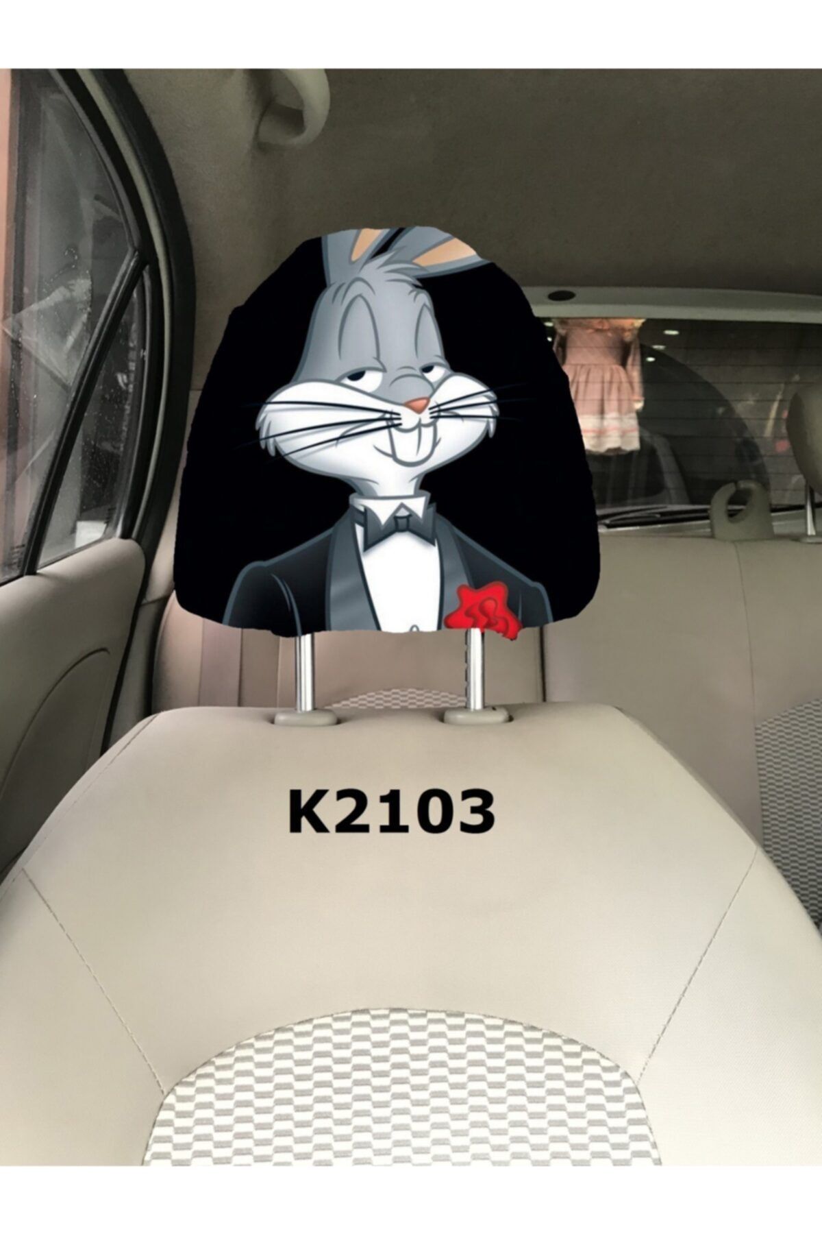 BTM OTOMOTİV Bugs Bunny Baskılı Kumaş Koltuk Başlık Çorabı 2adet