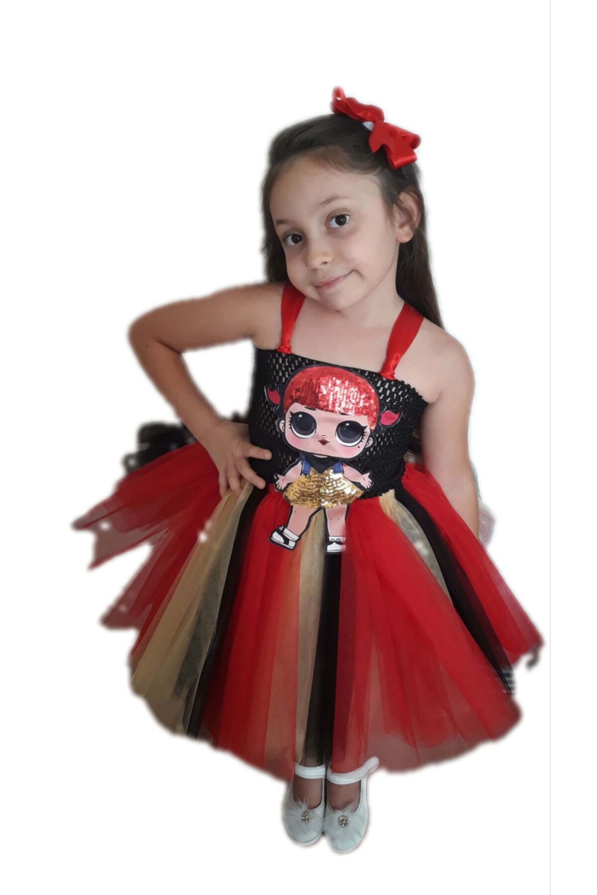 ELABUTİK2008 Lol Bebek Kostum Tütü Elbise+toka Hediyeli.kırmızı Siyah Altın Tutu Elbise.dogum Günü Tutu.unıcorn