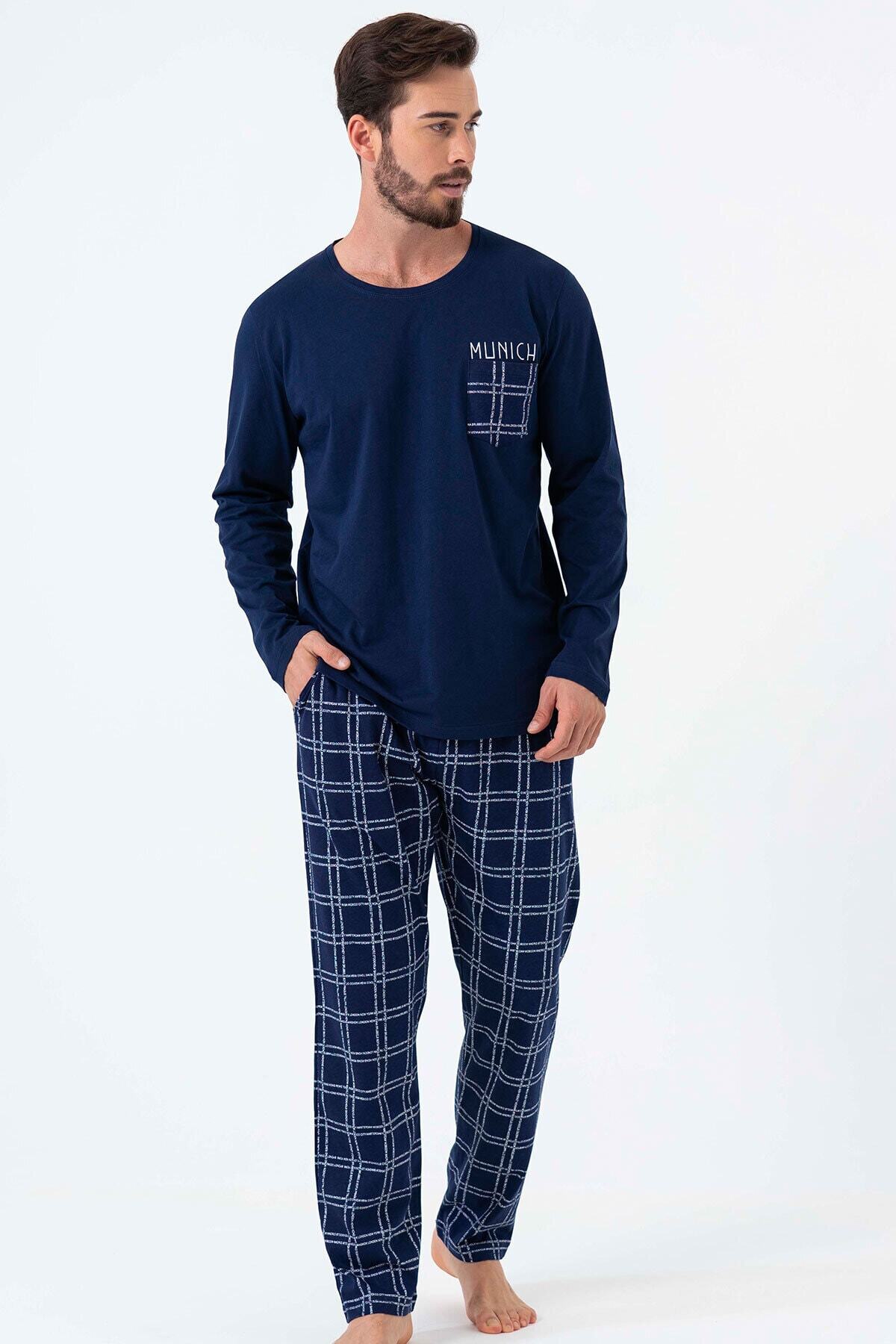 GAZZAZ Erkek P.suprem Uzun Kol Büyük Beden Indigo Pijama Takım