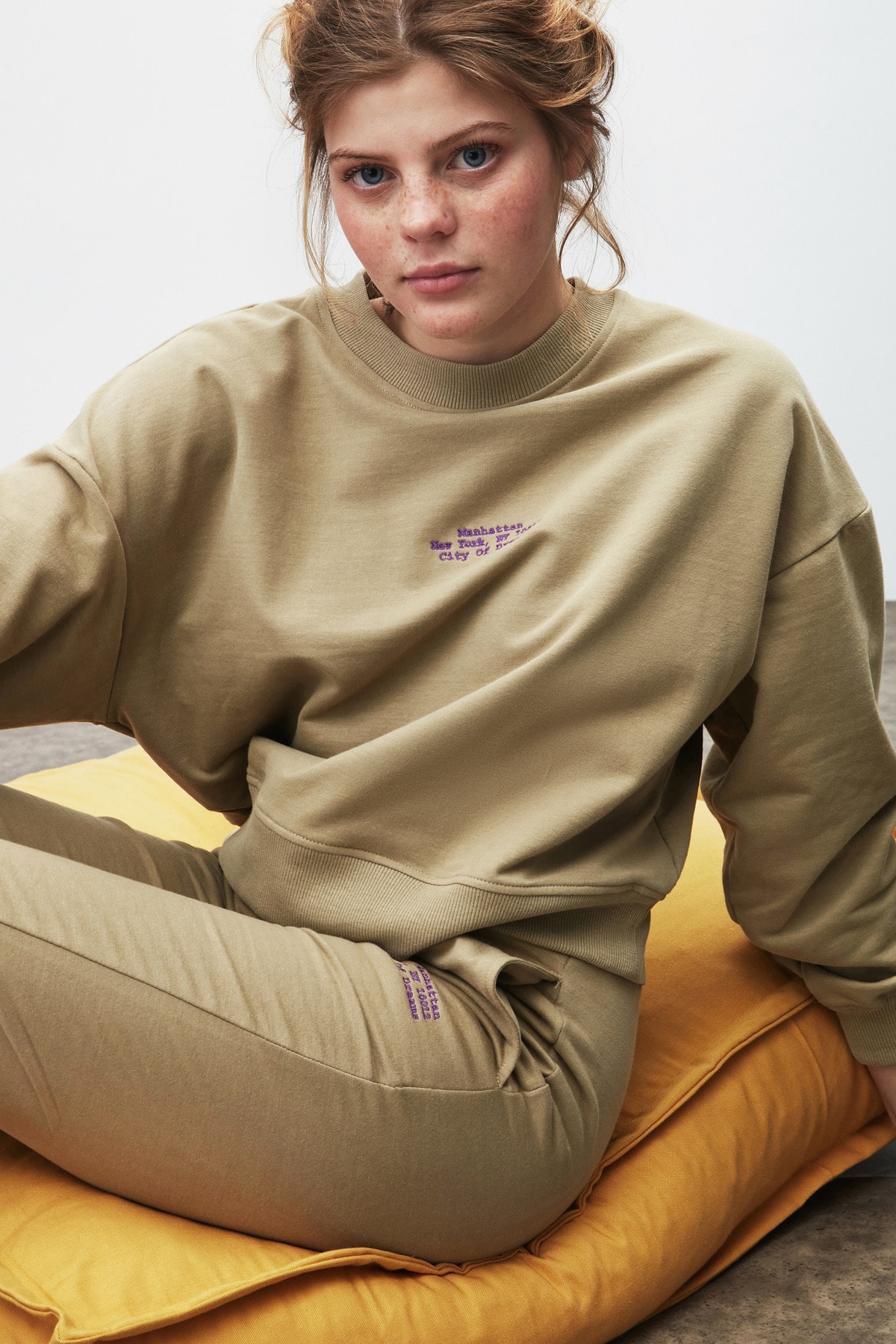 GRIMELANGE Jordıs Kadın Bej Nakışlı/işleme Bisiklet Yaka Comfort Eşofman Takımı