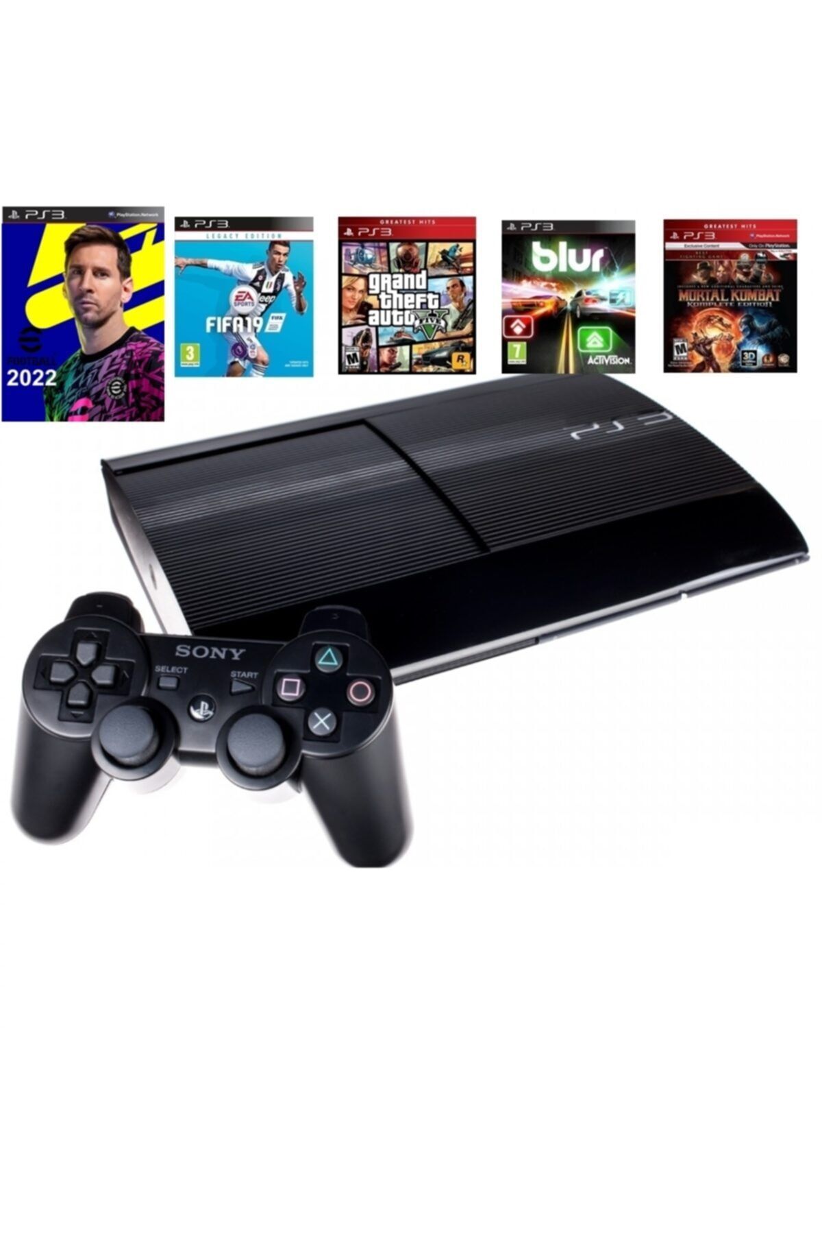 Sony 250gb Ps3 + 1 Adet Sıfır Gamepad + 50 Oyun Pes 22 Gta 5 Vb Güncel Oyunlar Teşhir Ürünü