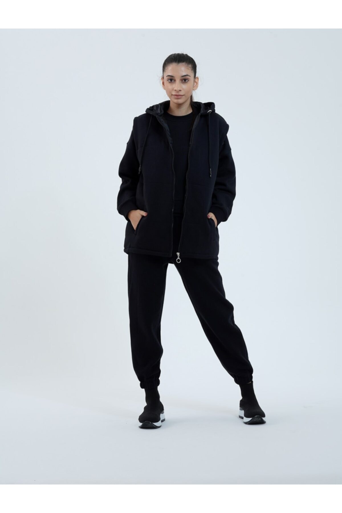 MaraSender Siyah Yelek Sweatshirt Pantolon 3 Lü Spor Takım