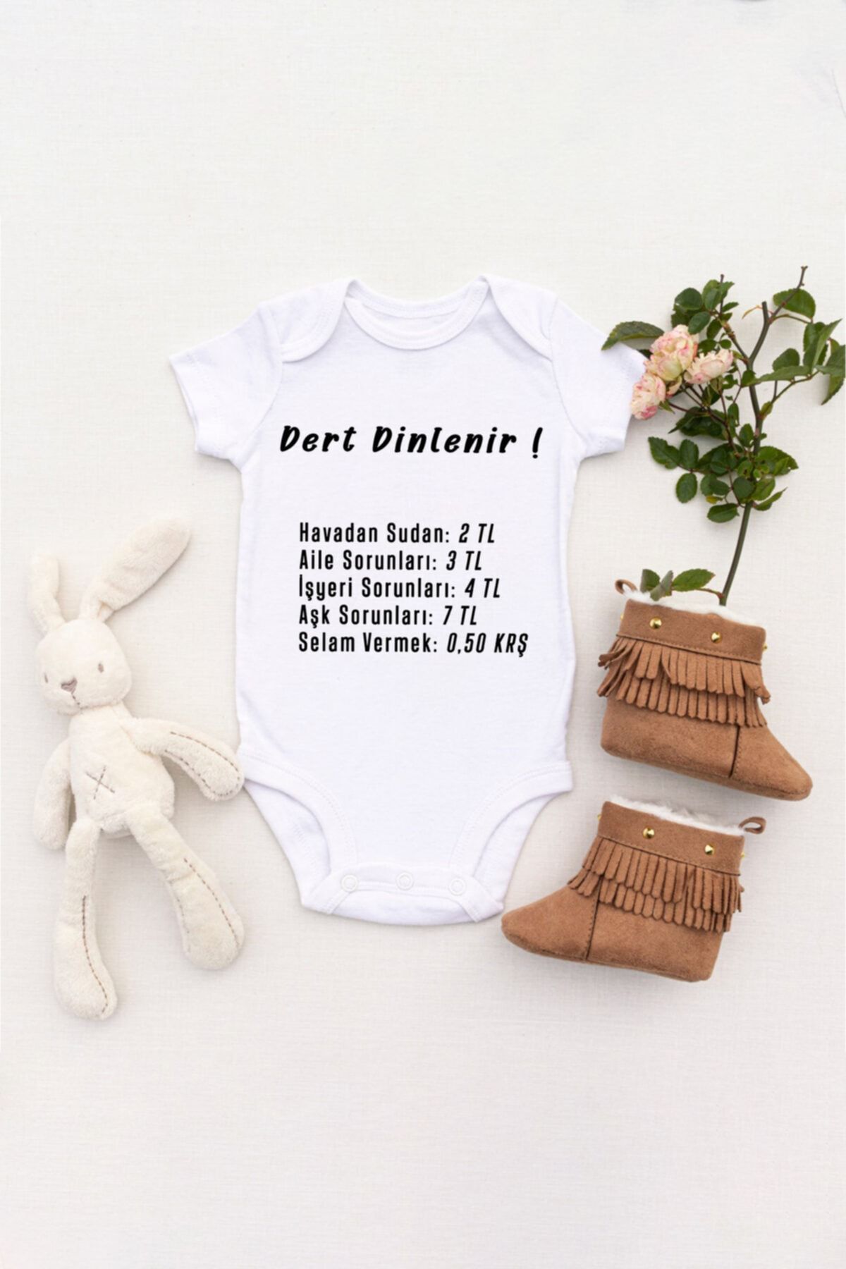 TILSIM STORE Unisex Bebek Dert Dinlenir Baskılı Body Zıbın