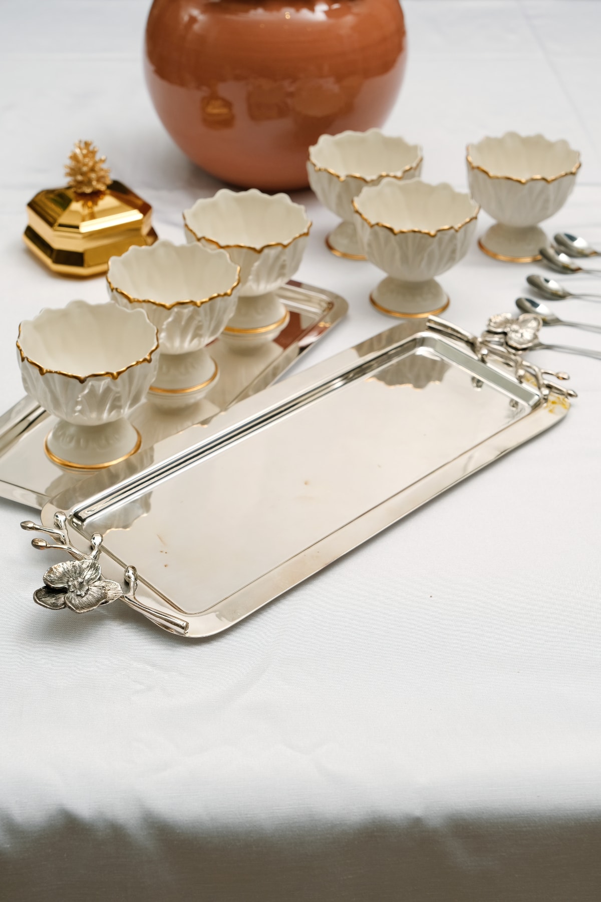 Dentelles Esrm Model Gümüş Kaplama Dikdörtgen Servis Tepsisi