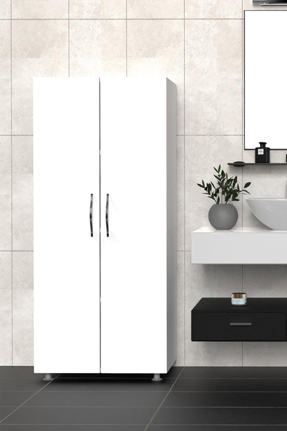 Mimilos D1 Banyo Dolabı 2 Kapılı 4 Raflı Kapaklı Dolap