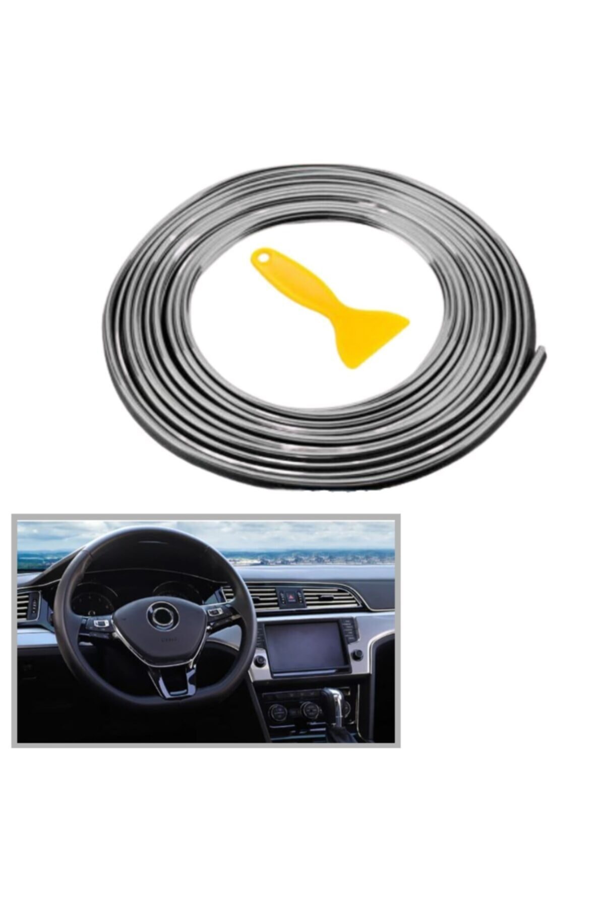 Evefix Gümüş Araba Oto Trim Dekorasyon Şeridi Kauçuk Elastik Kolay Kurulum 5 Metre Şerit Bant