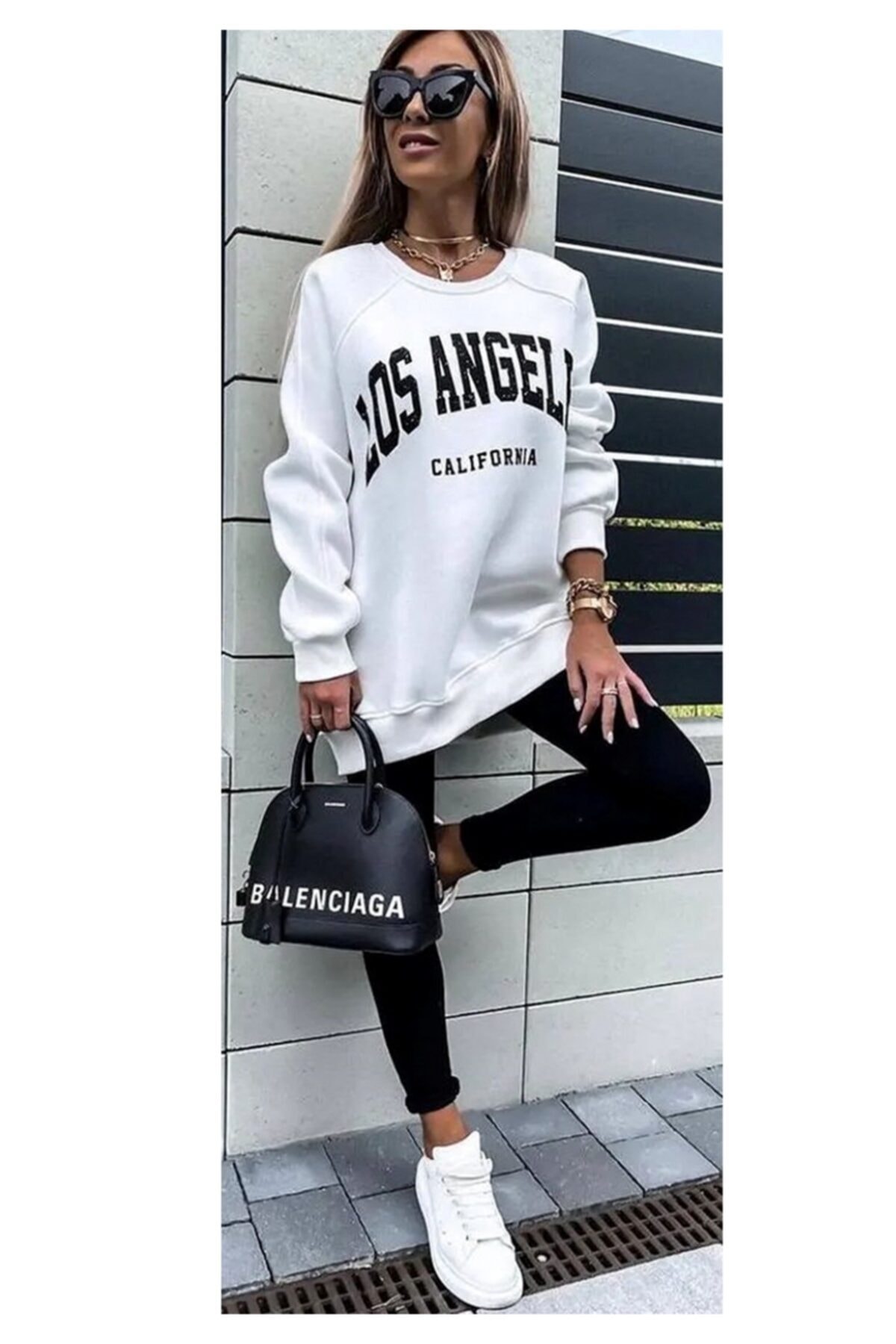 ELBİSENN Los Angeles Sweatshırt Tayt Ikili Takım (beyaz)