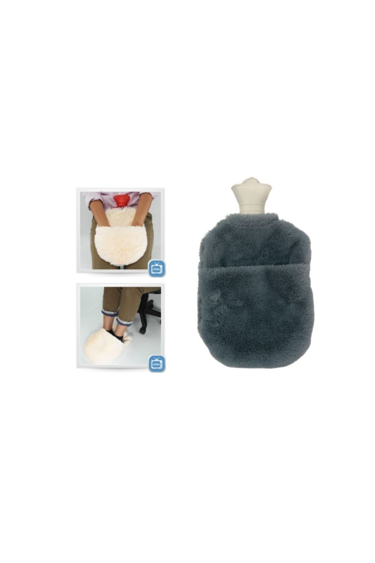 Bosphorus Sıa Sıcak Su Torbası Cepli Grı Peluş Termofor 35x23x2cm 2 Litre