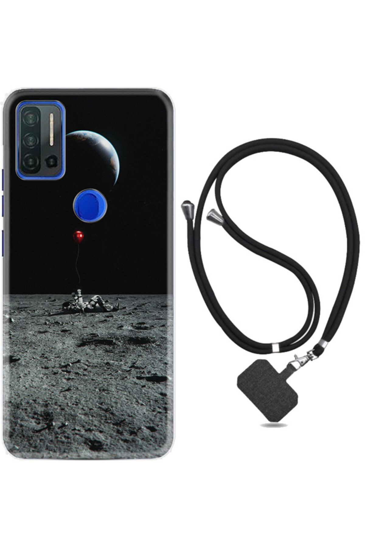 Reeder P13 Blue Max Pro Kılıf Silikon Ipli Boyun Askılı Desenli Astronoot Red Baloon 1608