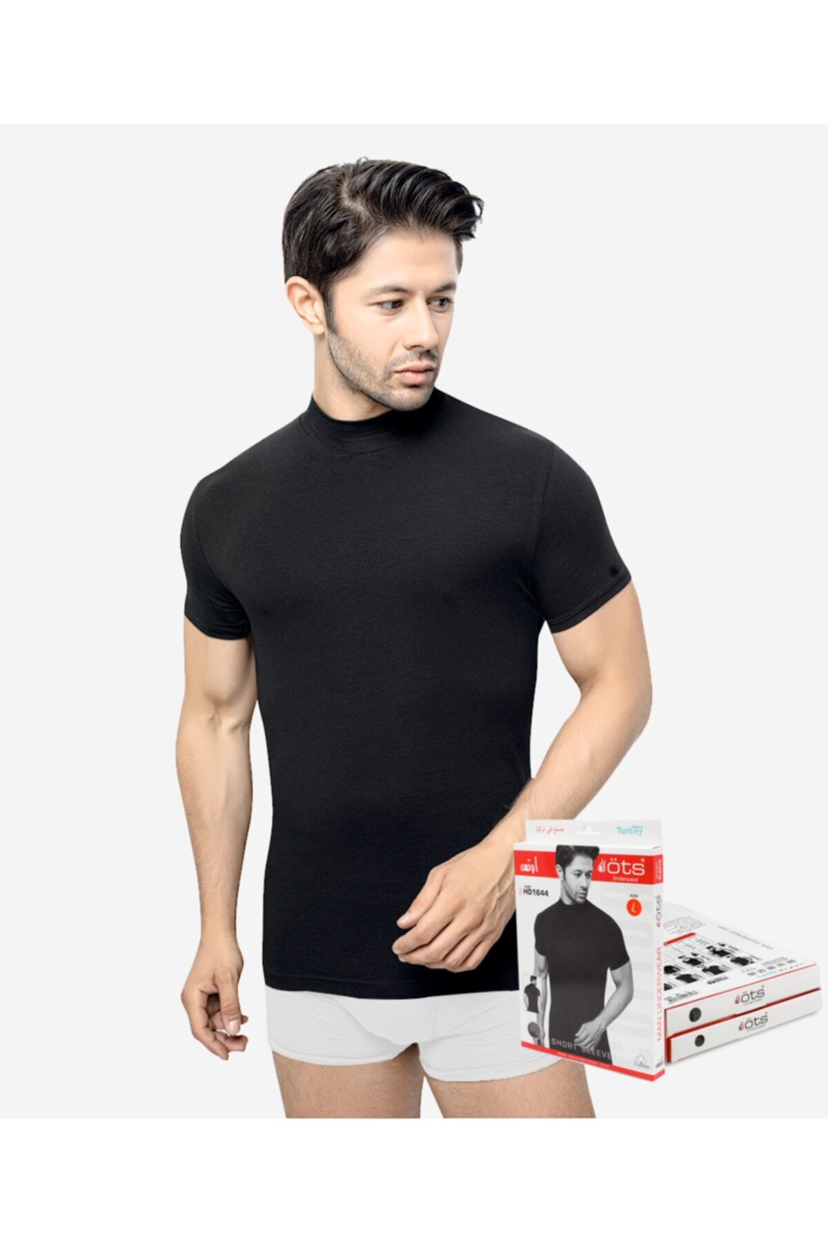 Öts Erkek Siyah Balıkçı Yaka T-shirt Premium Paket Kutulu