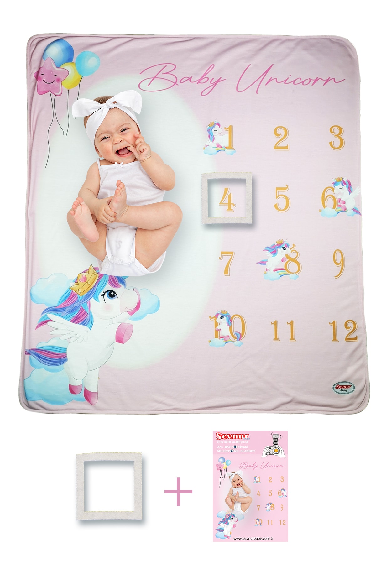 Sevnur Baby Kız Bebek Unicorn Yenidoğan Aylık Fotoğraf Anı Örtüsü