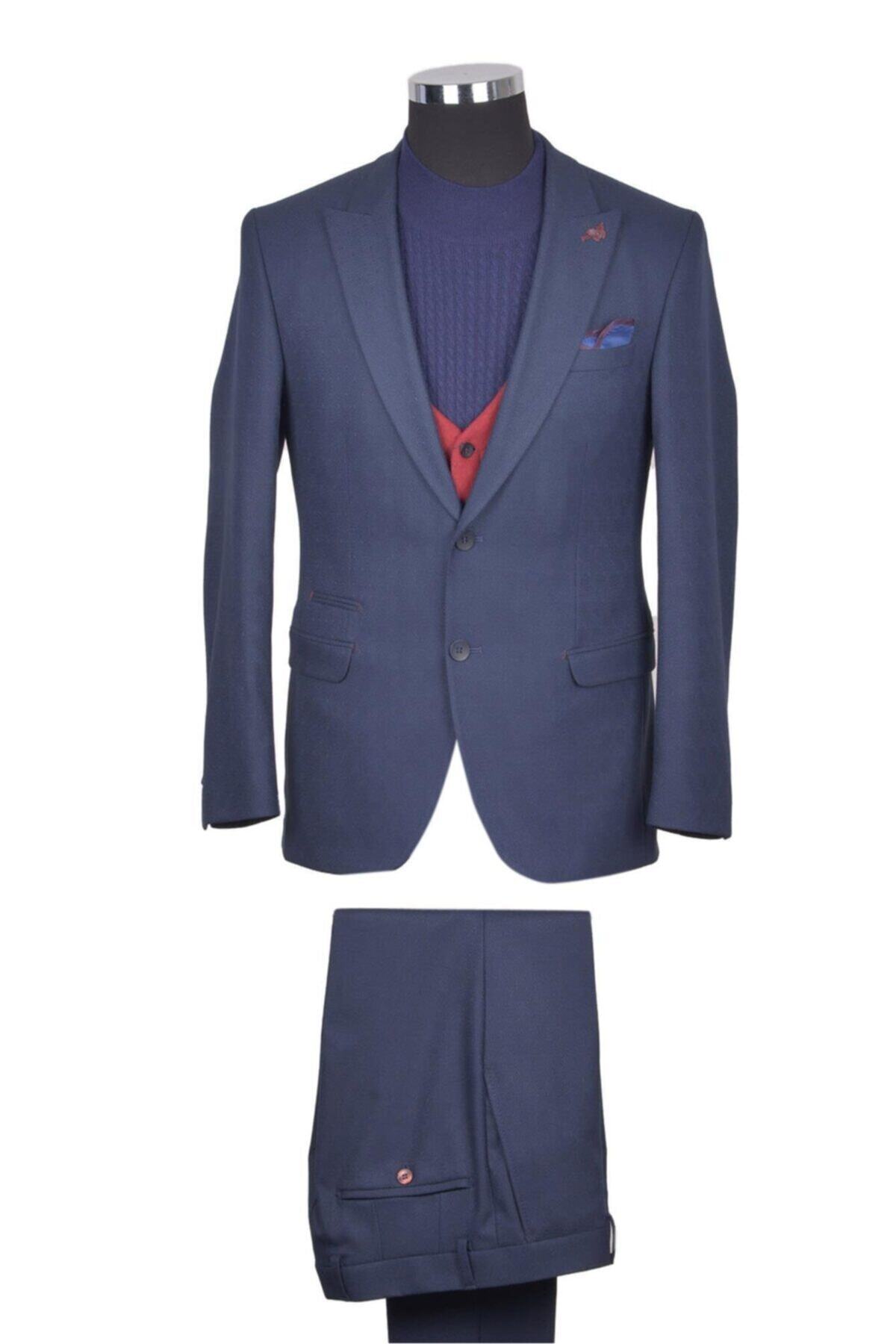 BAGGI Comfort Slim Fit Desenli Yelekli Takım Elbise Laci